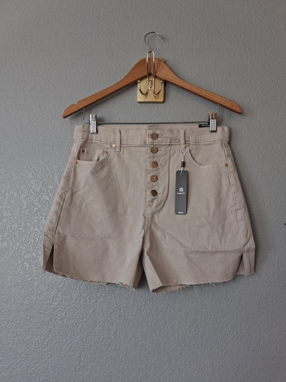 High-Rise Beige Button-Front Women’s Shorts